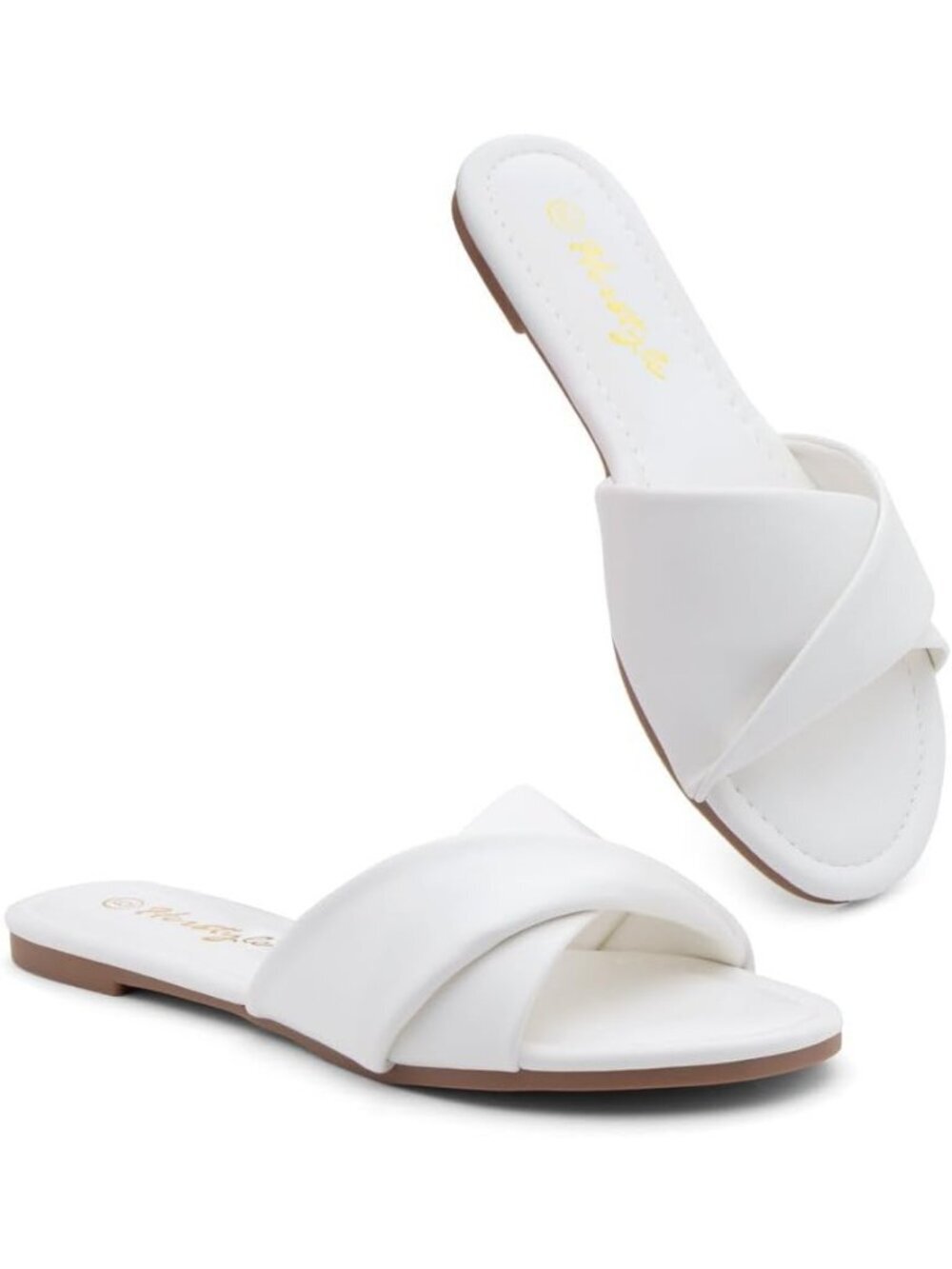 Women's White Flats Slip On Open Toe Casual Slide Cushioned Footbed Summer Shoes - Picture 6 of 6